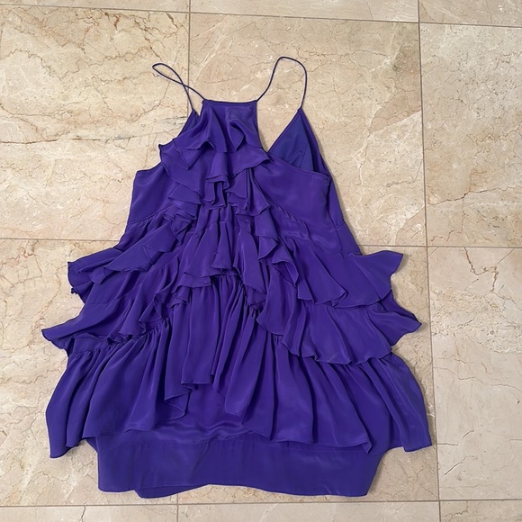 Patterson J Kincaid Purple Ruffled Mini Dress 100% Silk - Picture 4 of 5